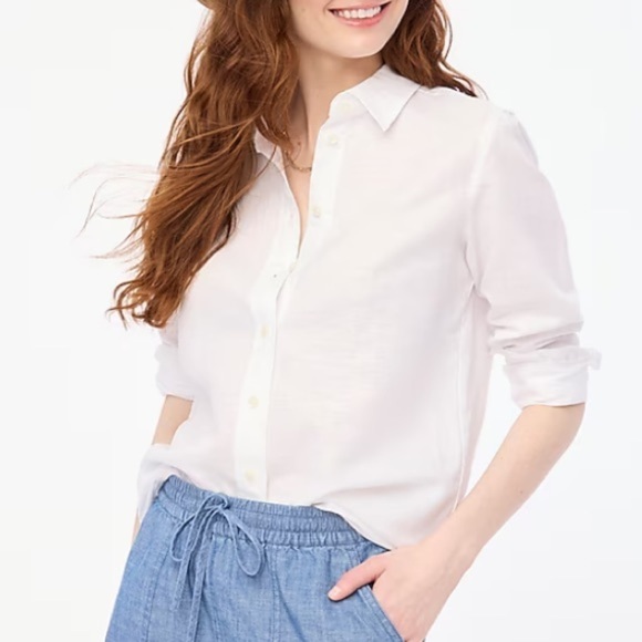 NWT J Crew Factory SMALL Linen blend button up shirt WHITE Long Sleeve - Picture 1 of 8